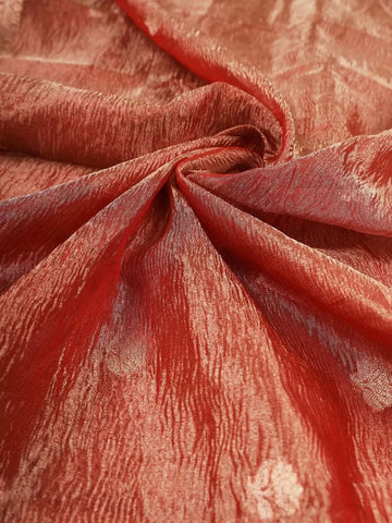 Red Organza Saree with Floral Pattern on the Body with Designed Border - Diadem