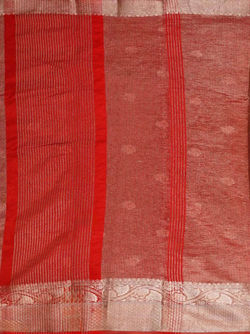 Red Organza Saree with Floral Pattern on the Body with Designed Border - Diadem