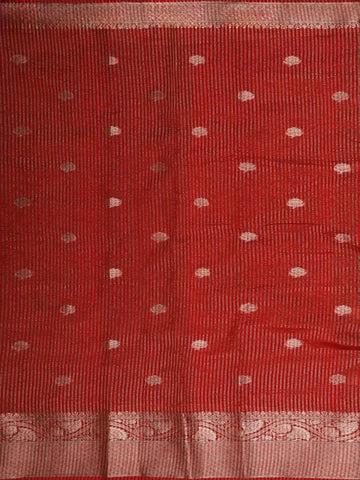 Red Organza Saree with Floral Pattern on the Body with Designed Border - Diadem