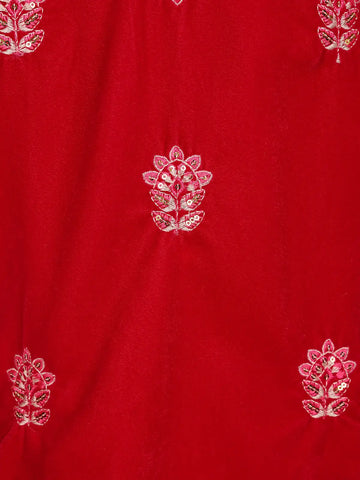 Red Floral Designed Velvet Co Ord Salwar Suit - Diadem
