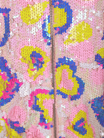 Light Pink Sequined Full-Sleeve Bomber Jacket - Diadem