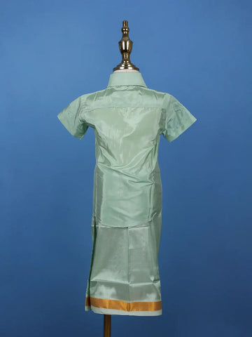 Mint Green Silk Dhoti With Matching Half Sleeve Shirt - Diadem