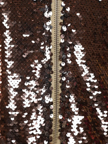 Black with Bronze Sequins Embellished Hoodie Jacket - Diadem