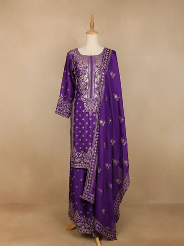 Purple Floral Design Crepe Salwar Palazzo Suit - Diadem