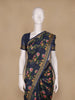 Navy Blue Floral Designed Chanderi Cotton Saree - Diadem