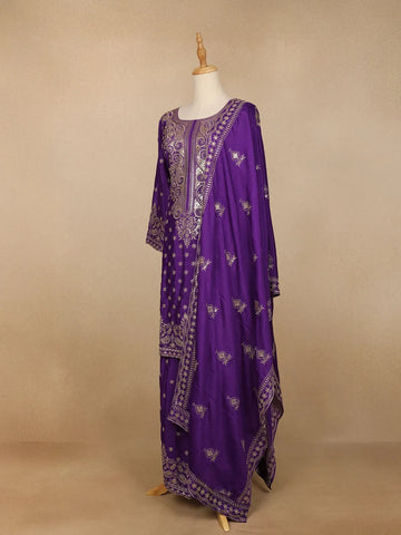 Purple Floral Design Crepe Salwar Palazzo Suit - Diadem