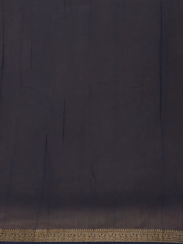 Navy Blue Floral Designed Chanderi Cotton Saree - Diadem