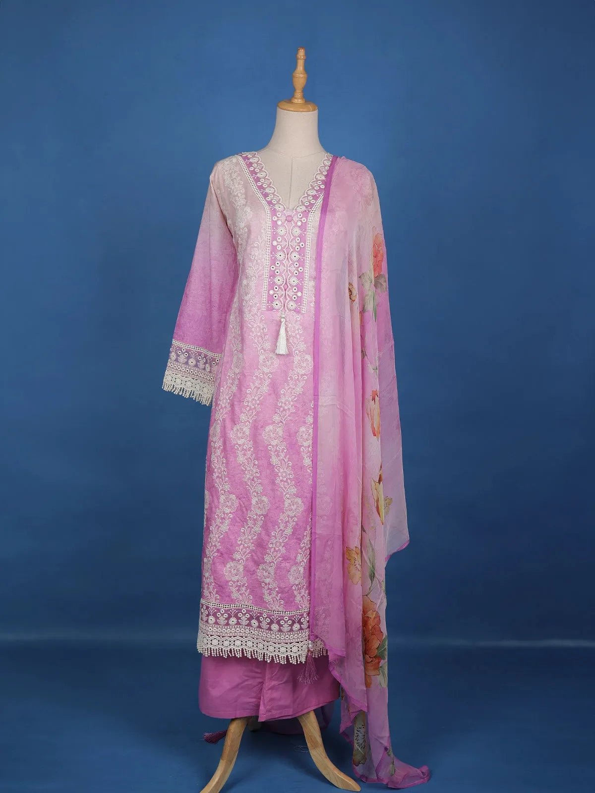 Pink Floral Designed Cotton Salwar Suit - Diadem