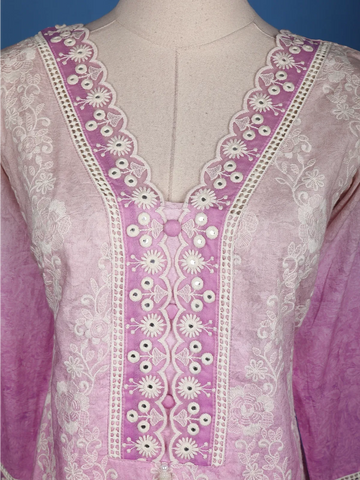 Pink Floral Designed Cotton Salwar Suit - Diadem
