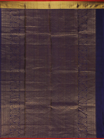 Navy Blue With Red Border Zari Butta Kanchipuram Silk Saree - Diadem