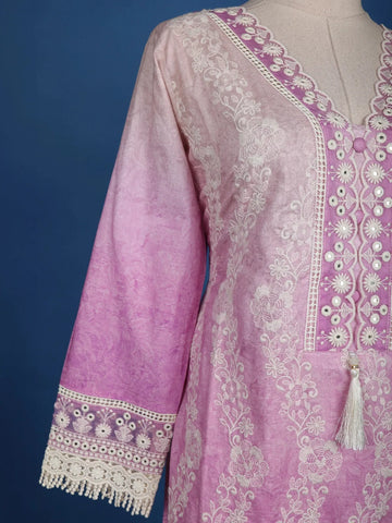 Pink Floral Designed Cotton Salwar Suit - Diadem
