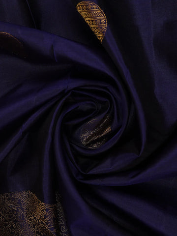 Navy Blue With Red Border Zari Butta Kanchipuram Silk Saree - Diadem