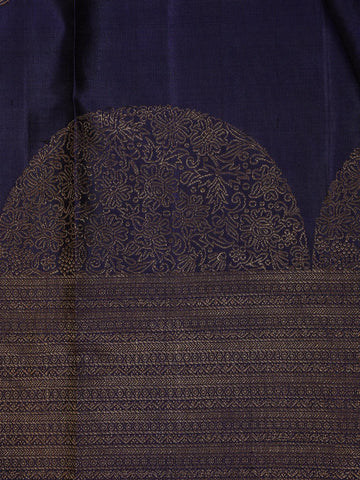 Navy Blue With Red Border Zari Butta Kanchipuram Silk Saree - Diadem