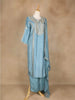 Sky Blue Straight Cut Salwar Suit Adorned With Floral Designs, with 3/4 Sleeve and Matching Dupatta - Diadem
