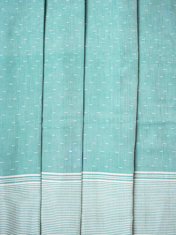 Turquoise Blue Linen Cotton Saree with Geometric Designs on the Body with Contrast Border - Diadem
