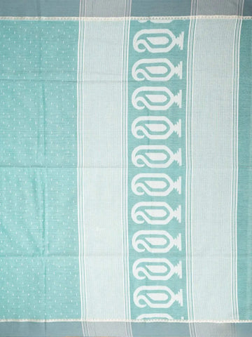 Turquoise Blue Linen Cotton Saree with Geometric Designs on the Body with Contrast Border - Diadem