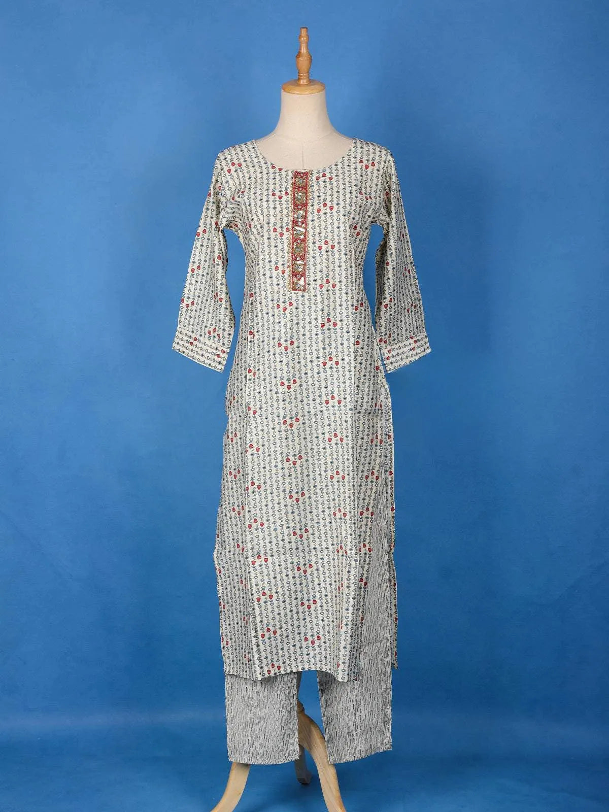 Off White Cotton Floral Printed Salwar Suit for Women - Diadem