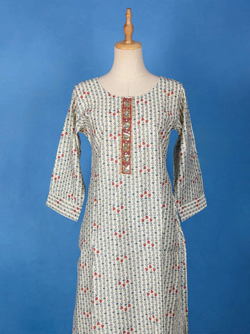 Off White Cotton Floral Printed Salwar Suit for Women - Diadem