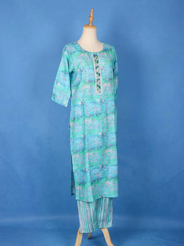 Sky Blue Cotton Printed Salwar Suit for Women - Diadem