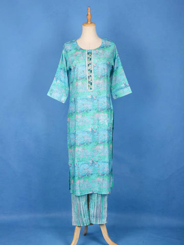 Sky Blue Cotton Printed Salwar Suit for Women - Diadem