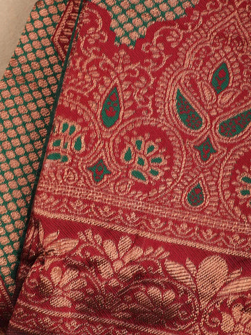 Dark Green Floral and Paisley Designed Art Silk Saree - Diadem