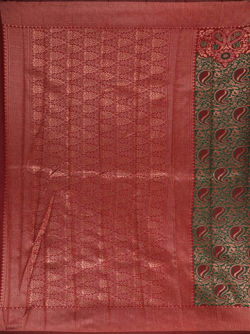 Dark Green Floral and Paisley Designed Art Silk Saree - Diadem