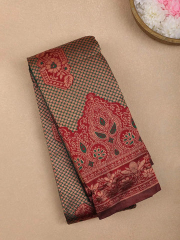 Dark Green Floral and Paisley Designed Art Silk Saree - Diadem