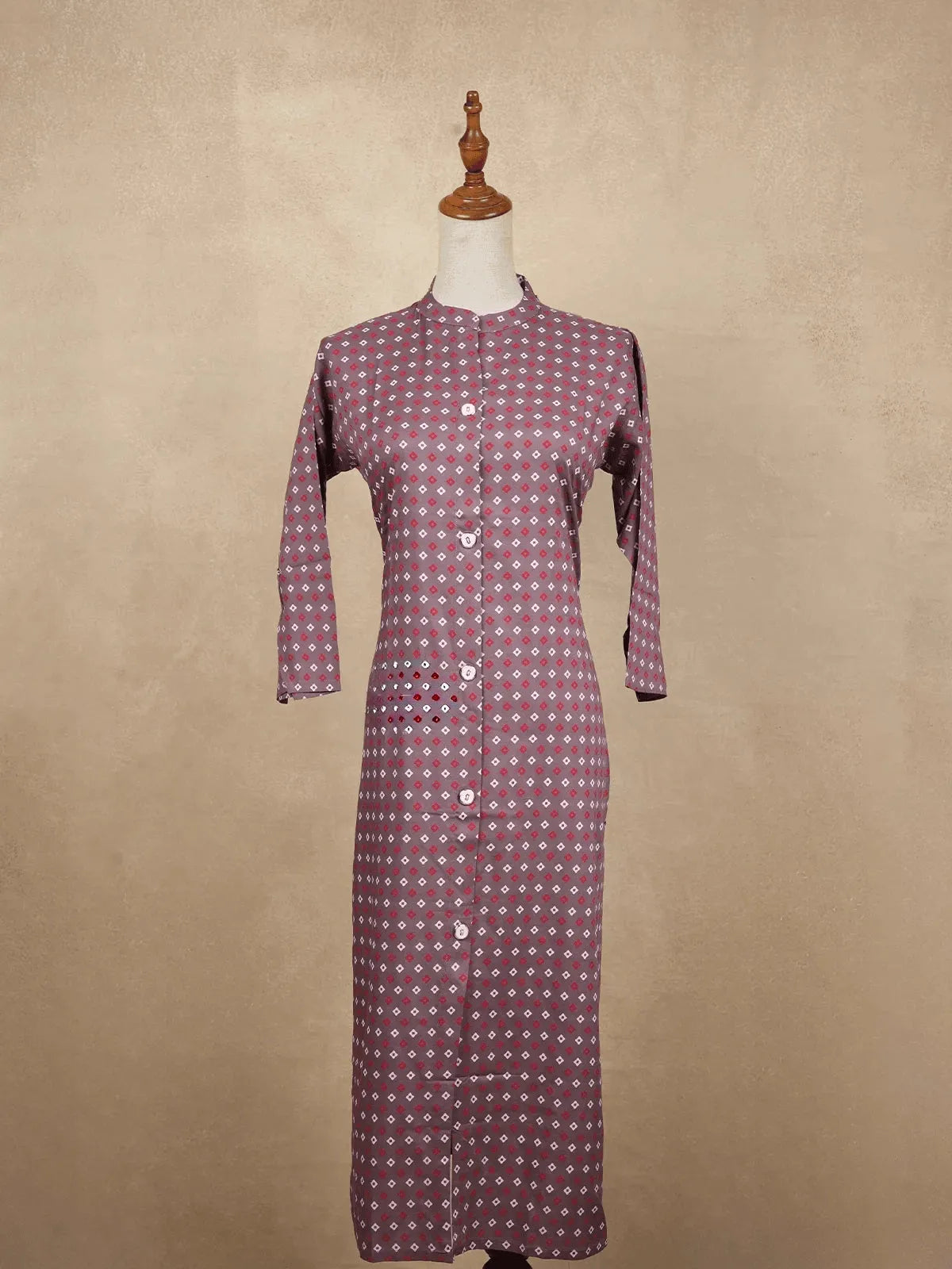 Burgundy Kurtis Adorned With Printed Geometric Designs - Diadem