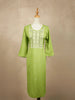 Green Cotton Kurtis Adorned With Embroidery and Floral Designs without Dupatta - Diadem