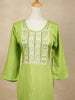 Green Cotton Kurtis Adorned With Embroidery and Floral Designs without Dupatta - Diadem