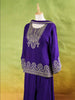Royal Blue Palazzo Suit Adorned with Floral Embroidery, With Dupatta and 3/4 Sleeve - Diadem
