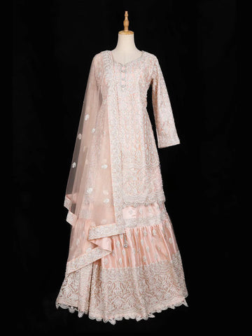 Pale Peach Bridal Lehenga for Women with Floral Embroidery - Diadem