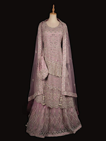 Lavender Floral and Mirror Embroidery Net Layered Bridal Gown - Diadem
