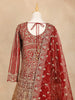 Dark Red Full Sleeve Bridal Lehenga with Heavy Floral Embroidery - Diadem