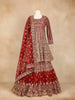 Dark Red Full Sleeve Bridal Lehenga with Heavy Floral Embroidery - Diadem