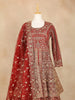 Dark Red Full Sleeve Bridal Lehenga with Heavy Floral Embroidery - Diadem