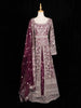 Dark Purple Floral Embroidery Designed Bridal Reception Gown - Diadem
