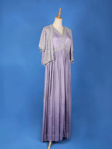 Lavender Floral Embroidery Indowestern Gown, with Overcoat - Diadem