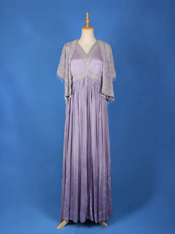 Lavender Floral Embroidery Indowestern Gown, with Overcoat - Diadem