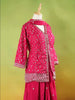 Dark Pink Palazzo Suit Adorned with Floral Embroidery, With Dupatta and 3/4 Sleeve - Diadem