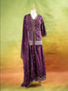 Purple Palazzo Suit Adorned with Floral and Sequin Embroidery, With Dupatta and 3/4 Sleeve - Diadem