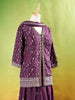 Purple Palazzo Suit Adorned with Floral and Sequin Embroidery, With Dupatta and 3/4 Sleeve - Diadem