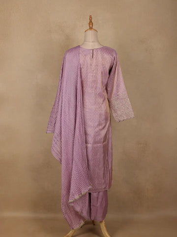 Lavender Silk Salwar Suit with Floral Embroidery - Diadem