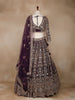 Purple Floral Embroidery Bridal Net Lehenga - Diadem