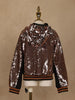 Black with Bronze Sequins Embellished Hoodie Jacket - Diadem
