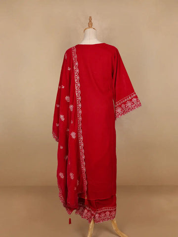 Red Floral Designed Velvet Co Ord Salwar Suit - Diadem