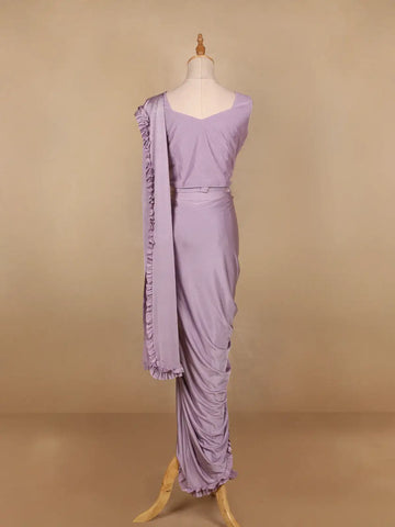 Lavender Embroidery Lyrca Ready To Wear Saree with Designer Blouse - Diadem