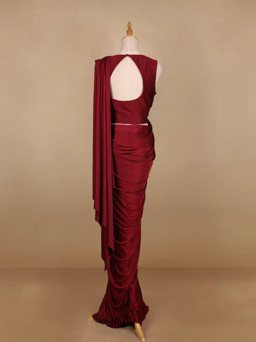 Red Embroidery Lyrca Ready To Wear Saree with Designer Blouse - Diadem