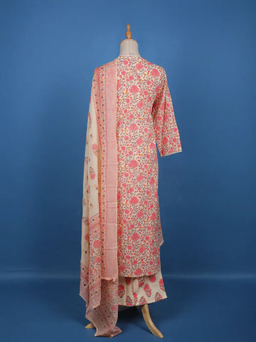 Ivory Floral Printed Cotton Salwar Suit - Diadem