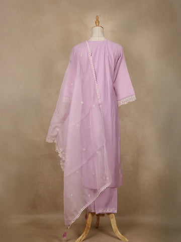 Lavender Floral Embroidered Silk Cotton Salwar Suit - Diadem